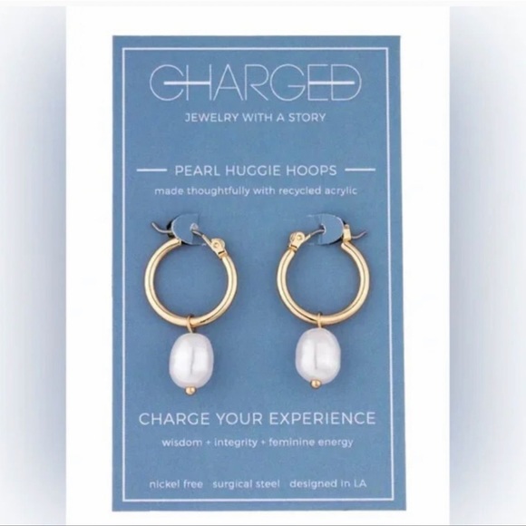 CHARGED Pearl Hoop Huggie Earrings - Picture 2 of 4